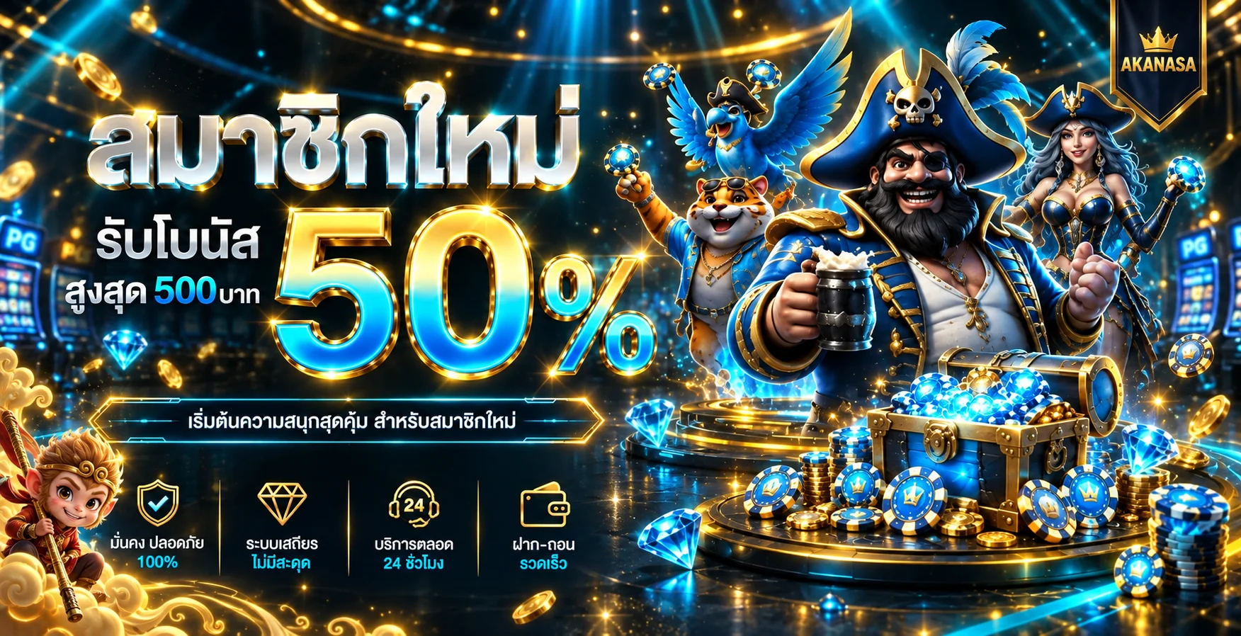 AKANASA สล็อตออนไลน์รวมค่ายดัง PG Soft Pragmatic JOKER